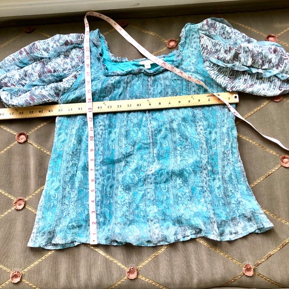 Anthropologie Top Puff Sleeves Aqua Pattern Let Me Be (XS) - Picture 8 of 8